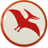 Pterodactyl hat button side patch: a pterodactyl on a white domed button. Dinosaurs collection.