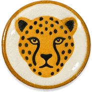 Cheetah hat button side patch: a cheetah on a white domed button. African Safari collection.