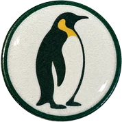 Penguin hat button side patch: a penguin on a white domed button. Field Guide Animals collection.