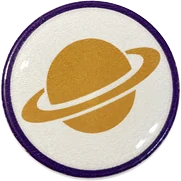 Saturn hat button side patch: a ringed planet Saturn on a white domed button. Solar System collection.