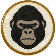 Gorilla hat button side patch: a gorilla on a white domed button. African Safari collection.