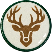 Whitetail hat button side patch: a whitetail on a white domed button. Field Guide Animals collection.