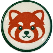 Red panda hat button side patch: a red panda on a white domed button. Field Guide Animals collection.