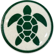 Sea turtle hat button side patch: a sea turtle on a white domed button. Field Guide Animals collection.