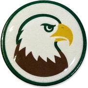 Bald eagle hat button side patch: a bald eagle on a white domed button. Field Guide Animals collection.