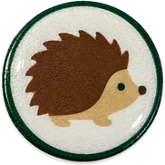 Hedgehog hat button side patch: a hedgehog on a white domed button. Field Guide Animals collection.