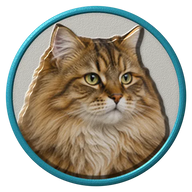 Siberian hat button side patch: a realistic Siberian cat portrait under a clear glass dome. Cats collection.