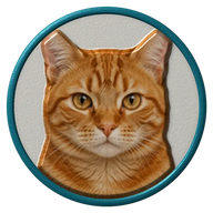 Orange tabby hat button side patch: a realistic Orange tabby portrait under a clear glass dome. Cats collection.