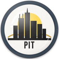 Pittsburgh hat button side patch: a Pittsburgh skyline on a white domed button. Cities collection.