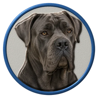 Cane Corso hat button side patch: a realistic Cane Corso portrait under a clear glass dome. Dogs collection.