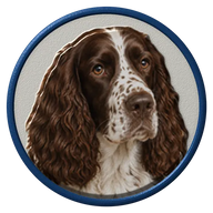 English Springer Spaniel hat button side patch: a realistic English Springer Spaniel portrait. Dogs collection.