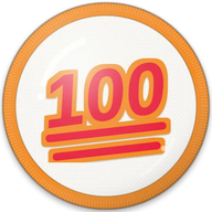 100 hat button side patch: a 100 points emoji on a white domed button. Emoji collection.
