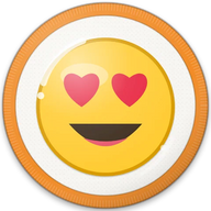 Heart eyes hat button side patch: a smiling face with heart eyes emoji on a white domed button. Emoji collection.