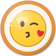 Kissy hat button side patch: a face blowing a kiss emoji on a white domed button. Emoji collection.