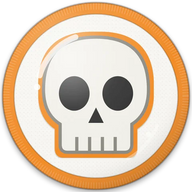 Skull hat button side patch: a cartoon skull emoji on a white domed button. Emoji collection.