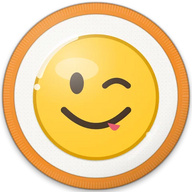 Wink hat button side patch: a winking face emoji on a white domed button. Emoji collection.