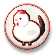 Chicken hat button side patch: a chicken on a white domed button. Farm Animals collection.