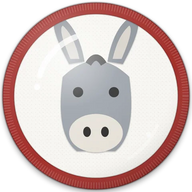 Donkey hat button side patch: a donkey on a white domed button. Farm Animals collection.