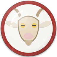 Goat hat button side patch: a goat on a white domed button. Farm Animals collection.