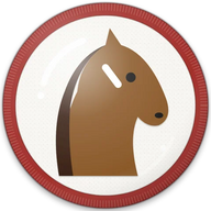 Horse hat button side patch: a horse on a white domed button. Farm Animals collection.
