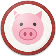 Pig hat button side patch: a pig on a white domed button. Farm Animals collection.