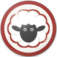 Sheep hat button side patch: a sheep on a white domed button. Farm Animals collection.