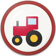 Tractor hat button side patch: a tractor on a white domed button. Farm Animals collection.