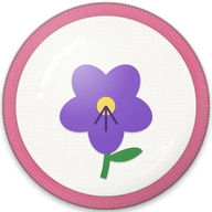 Violet hat button side patch: a violet, February's birth flower on a white domed button. Birth-Month Flowers collection.