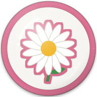 Daisy hat button side patch: a daisy, April's birth flower on a white domed button. Birth-Month Flowers collection.