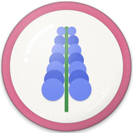 Larkspur hat button side patch: a larkspur, July's birth flower on a white domed button. Birth-Month Flowers collection.