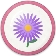 Aster hat button side patch: an aster, September's birth flower on a white domed button. Birth-Month Flowers collection.