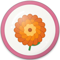 Marigold hat button side patch: a marigold, October's birth flower on a white domed button. Birth-Month Flowers collection.