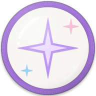 Sparkle star hat button side patch: a sparkling star on a white domed button. Hearts, Rainbows & Unicorns collection.