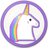 Unicorn hat button side patch: an unicorn head on a white domed button. Hearts, Rainbows & Unicorns collection.
