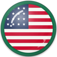 Flag hat button side patch: an American flag on a white domed button. Luck, Faith & Causes collection.