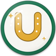 Horseshoe hat button side patch: a lucky horseshoe on a white domed button. Luck, Faith & Causes collection.