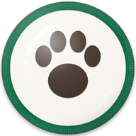 Rescue paw hat button side patch: a paw print for pet rescue on a white domed button. Luck, Faith & Causes collection.