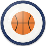 Basketball hat button side patch: a basketball ball on a white domed button. Sports collection.