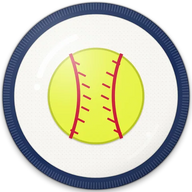 Softball hat button side patch: a softball ball on a white domed button. Sports collection.