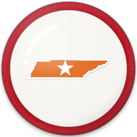 Tennessee hat button side patch: a Tennessee state outline on a white domed button. States collection.