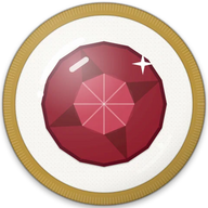 Garnet hat button side patch: a faceted garnet gem, January's birthstone on a white domed button. Birthstones collection.