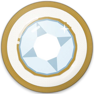 Diamond hat button side patch: a faceted diamond gem, April's birthstone on a white domed button. Birthstones collection.