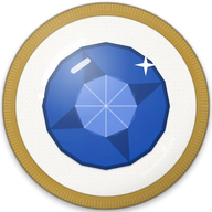 Sapphire hat button side patch: a faceted sapphire gem, September's birthstone. Birthstones collection.