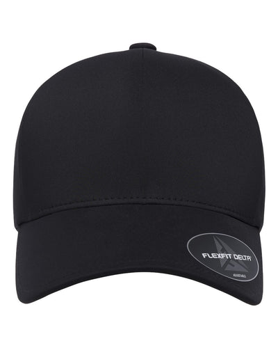 Flexfit Delta 180AP performance hat in black, front view