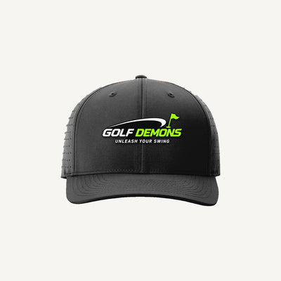 Golf Demons black Richardson 632 hat, Wordmark logo, front