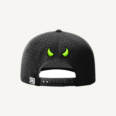 Golf Demons black Richardson 632 hat, Demon logo, back with green demon horns