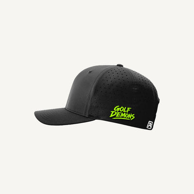 Golf Demons black Richardson 632 hat, Demon logo, side lettering