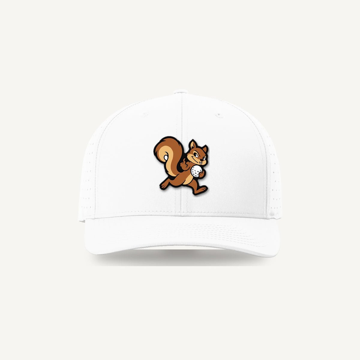 Golf Demons Ball Bandit patch on a Richardson 632 hat in White — front