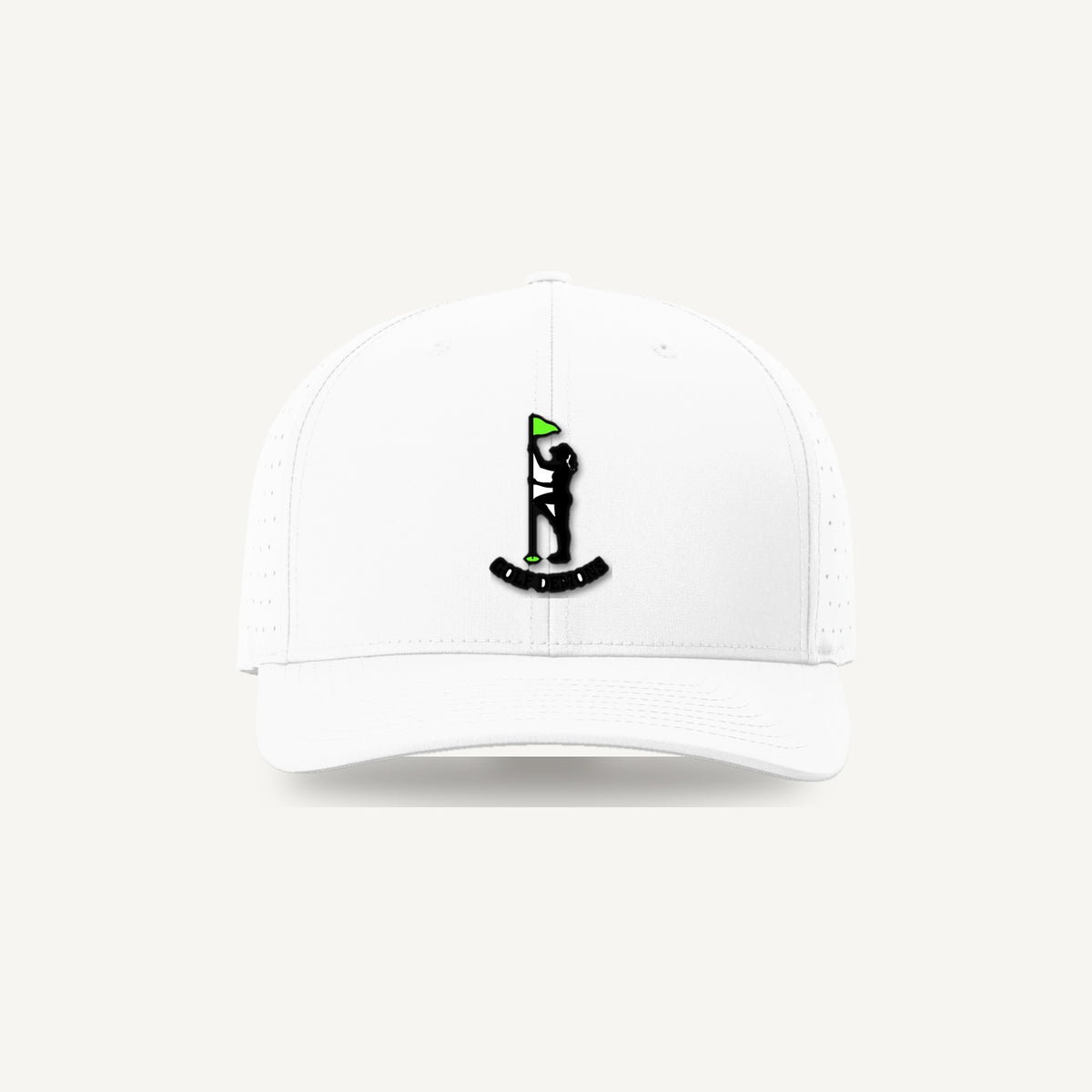 Golf Demons Flag Girl patch on a Richardson 632 hat in White — front