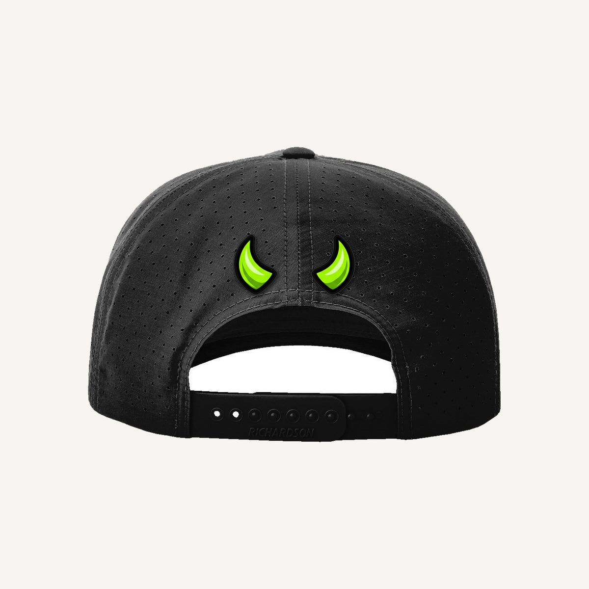 Golf Demons Bob and Crossed Clubs on a Richardson 355 hat in Black/Black-Grey — back